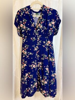 Wild Fable Navy Floral Mini Dress | Short Sleeve Button Front | Size L 🌸